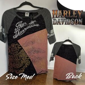 Harley-Davidson Gray and Pink Short Sleeve Tee